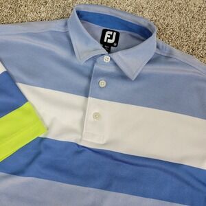 FootJoy Mens Medium Blue White Green Striped Performance Stretch Golf Polo SS